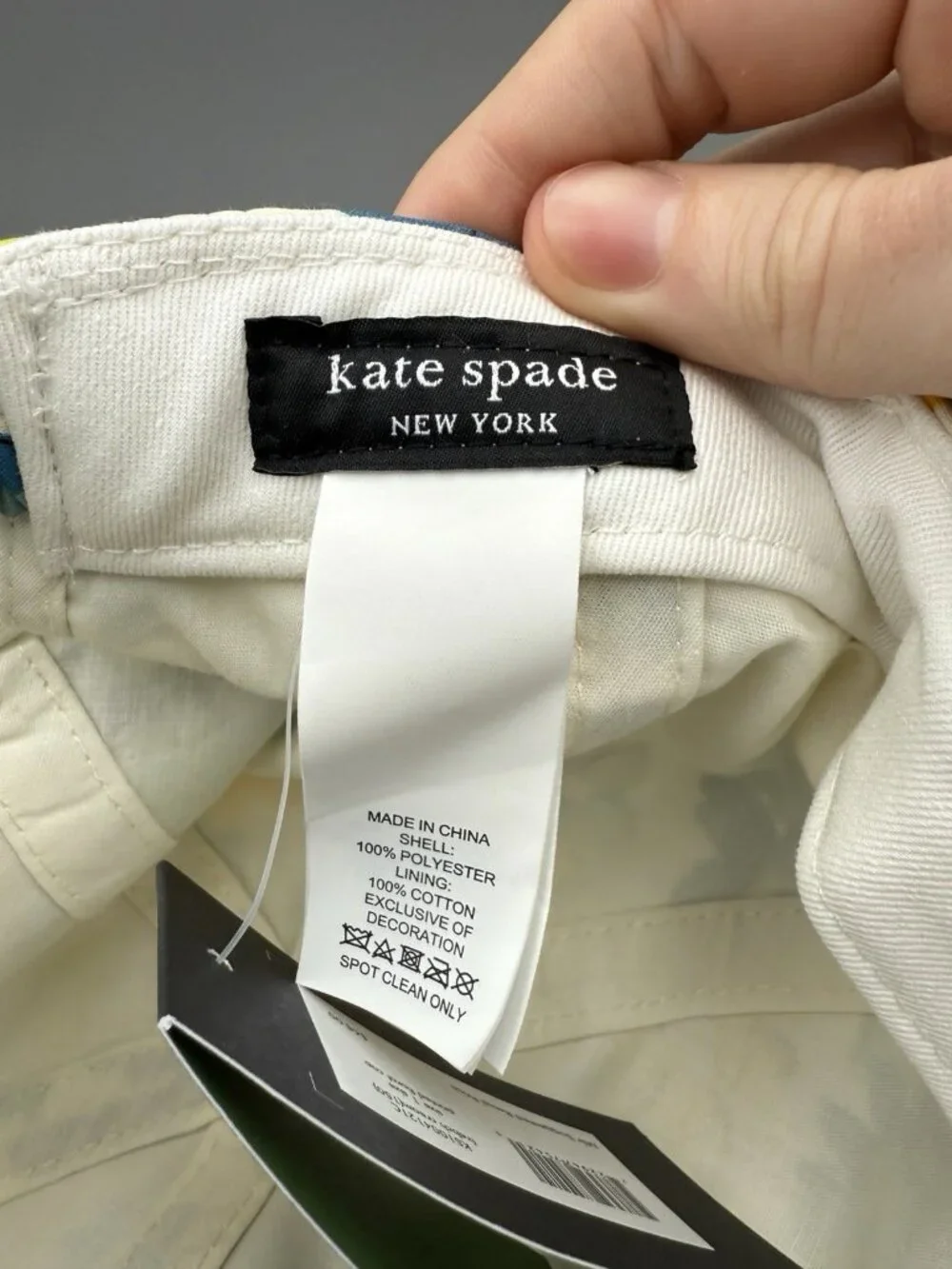 NWT Kate Spade Floral Printed Cap Hat Cream Yellow Blue Green Spade Logo